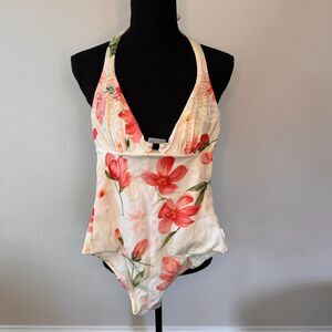 Sabbia Floral One Piece Halter Plunge Swimsuit Size 8